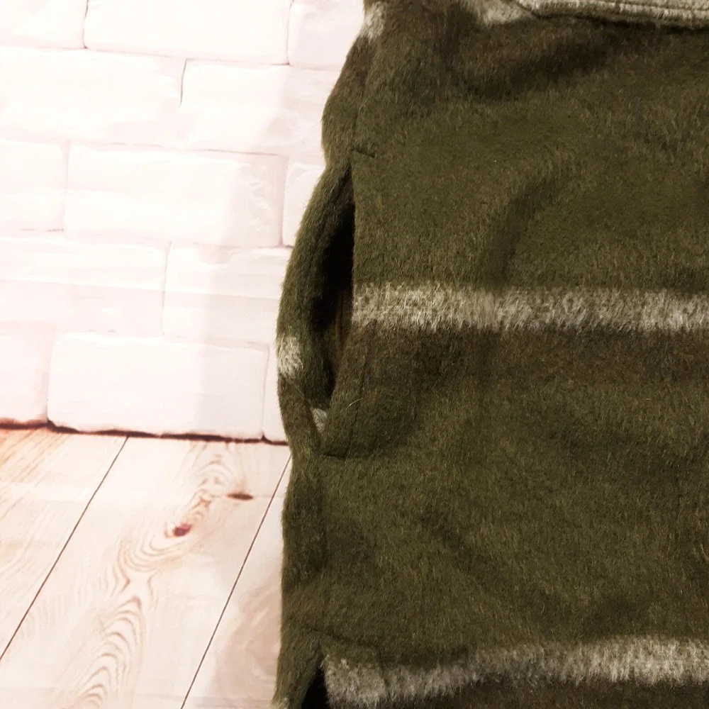 Old Navy Wool Blend Car Coat Womens M Green 4 Button Notch Lapel Heavyweight NEW